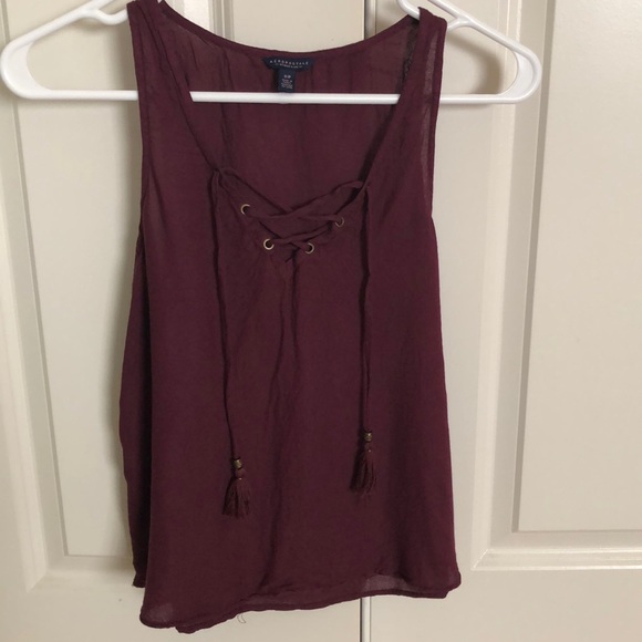 Aeropostale Lace-Up Tank, Maroon w/ Brass Accents - Picture 2 of 4